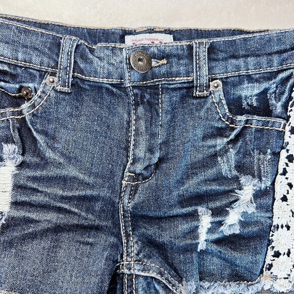Mudd Denim Shorts | 2.5" Inseam | Dark Wash | Size 7 | Distressed | Lace | Y2K - Picture 6 of 10